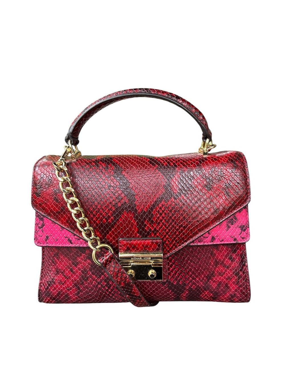 MICHAEL Michael Kors Sloan Medium Double Flap Satchel red pink python-leather